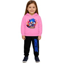 Sedirli Sonic Baskılı Çocuk Eşofman Takımı 3 Iplik Şardonlu Pamuklu Kumaş Kapüşonlu