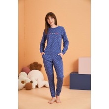 Pjs Kadın Mavi Uzun Kol Pijama Takımı 28081