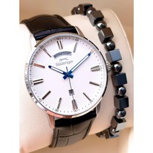 Slazenger Erkek Deri Kordon Bileklik Hediyeli 2 Yıl Garantili Suya Dayanıklı Kol Saati VS.BLKT.0759