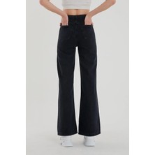 Neva Shop Siyah  Yüksek Bel Salaş Pantolon, Geniş Paça Pantolon, Bol Paça Pantalon Yıkamalı Palazzo