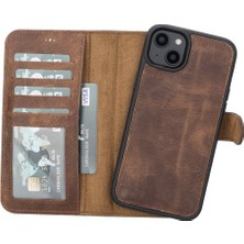 Sinerjim Apple iPhone 14 Plus Uyumlu Deri Cüzdanlı Kılıf MWWN G2 Kahve