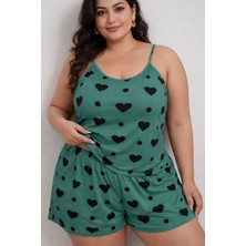 Süsen Lingerie Siyah Kalp Desenli Büyük Beden Kadın Gecelik, Battal Boy Kadın Yüzde Yüz Pamuklu Gecelik