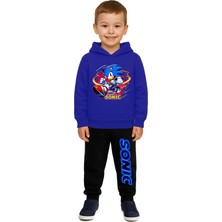 Sedirli Sonic Baskılı Çocuk Eşofman Takımı 3 Iplik Şardonlu Pamuklu Kumaş Kapüşonlu