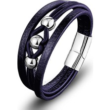 Karpınar Çelik Takı Çelik Top ve Lacivert Deri Bileklik