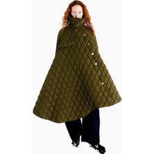 A.w.a.k.e. Mode Kadın Uzun Kapitone Koyu Haki Yeşil Trençkot