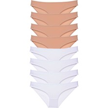 Zenvia 8 Adet Süper Eko Set Likralı Kadın Slip Külot Ten Beyaz (ZNV-556)