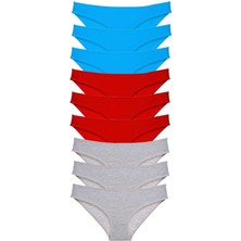 Zenvia 9 Adet Süper Eko Set Likralı Kadın Slip Külot Kırmızı Gri Mavi (ZNV-556)