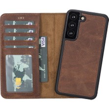 Sinerjim Samsung Galaxy S22 Uyumlu Deri Cüzdanlı Kılıf MWWN G2 Kahve