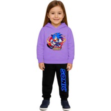 Sedirli Sonic Baskılı Çocuk Eşofman Takımı 3 Iplik Şardonlu Pamuklu Kumaş Kapüşonlu
