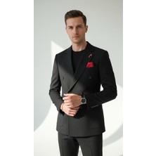 Plus Scorpion Erkek Penye Kumaş Kruvaze Blazer Ceket – 4 Düğmeli Mono Yaka, Torba Cepli, Çift Yırtmaçlı Şık Tasarım