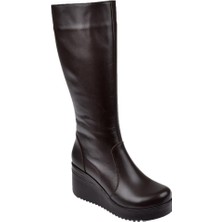 Pullman Hakiki Deri Dolgu Taban Kadın Çizme PLM-301   Kahve