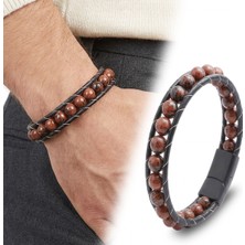 Karpınar Çelik Takı Doğaltaş Deri Bileklik