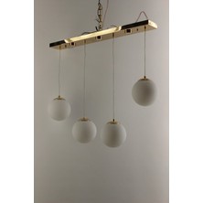 GN Gen Aydınlatma Lüks Gold Detaylı Opal Camlı 4'lü Sıralı Serisi Beyaz Renk Ampullü Modern Avize