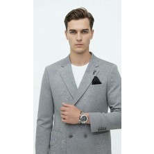 Plus Scorpion Erkek Penye Kumaş Kruvaze Blazer Ceket – 4 Düğmeli Mono Yaka, Torba Cepli, Çift Yırtmaçlı Şık Tasarım