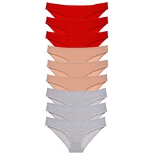 Zenvia 9 Adet Süper Eko Set Likralı Kadın Slip Külot Kırmızı Ten Gri (ZNV-556)