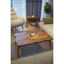 Luvimo 3lü Zigon Sehpa ve Orta Sehpa Takımı Lüx Mdf Lake Boya Ceviz Siyah Desenli