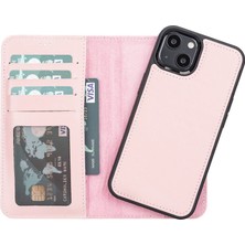 Sinerjim Apple iPhone 13 Uyumlu Deri Cüzdanlı Kılıf NU2 Pembe