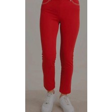 Mare Butik Yüksek Bel Esnek Kumaş Slim Fit  Pantolon 38 - Kırmızı