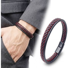 Karpınar Çelik Takı Kırmızı Renk Çoklu Deri Bileklik