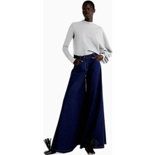 A.w.a.k.e. Mode Kadın Yüksek Bel Indigo Geniş Paça Kot Pantolon