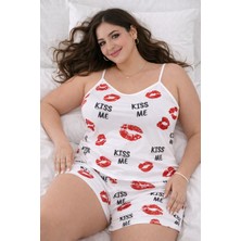 Süsen Lingerie Öpücük Desenli Büyük Beden Kadın Gecelik Takımı, Battal Boy Kadın Gecelik Set
