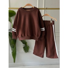 Kr Kids Butik Çocuk Kahverengi Şerit Detaylı Eşofman Takımı | Rahat Kalıp | Günlük & Spor Kullanım