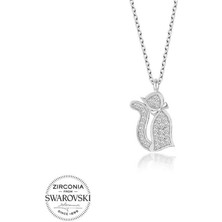 Özcömert Silver Swarovski Taşlı Gümüş Kedi Bayan Kolye