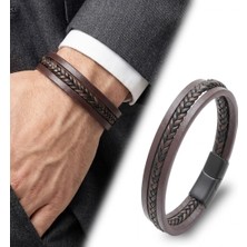 Karpınar Çelik Takı Kahverengi Siyah Saç Örgü ve Çelik Bileklik