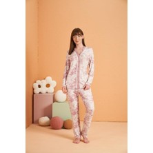Pjs Kadın Pembe Uzun Kol Boy Düğme Pijama Takımı 28017