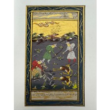 Hasyılmaz Avcıların Gölgesinde Geyiklerin Direnişi Adlı El Yapımı Minyatür Resim 22,5X14,5 cm