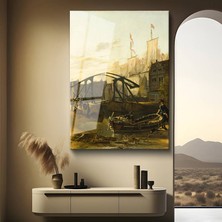 GülsenArt Anonim Liman Köprüsü Deniz Manzarası Temperli Cam Tablo Duvar Tablosu Dekoratif Tablo