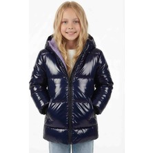 Dublino Kids Parlak Lacivert Içi Mor Welsoftlu Su ve Rüzgar Geçirmez Kapüşonlu Kız Çocuk Montu