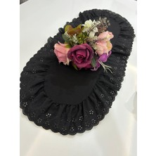 Nurgita Home Fırfırlı Fistolu Oval Duck Keten Vintage Runner Siyah