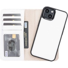 Sinerjim Apple iPhone 13 Uyumlu Deri Cüzdanlı Kılıf F3 Beyaz