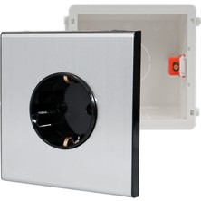 MERALLI INOX topraklı güç prizi, hakiki fırçalanmış paslanmaz çelik, çerçevesiz 86×86 Düz kasa dahil