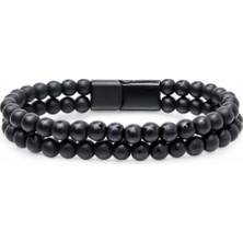 Karpınar Çelik Takı Çift Oniks Çelik Bileklik