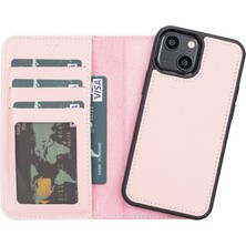 Sinerjim Apple iPhone 13 Mini Uyumlu Deri Cüzdanlı Kılıf NU2 Pembe