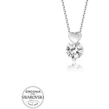 Özcömert Silver Swarovski Taşlı Gümüş Kalp Tektaş Bayan Kolye