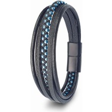 Karpınar Çelik Takı Mavi Hematit ve Çoklu Deri Bileklik