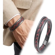 Karpınar Çelik Takı Kırmızı Siyah Saç Örgü ve Çelik Bileklik