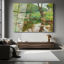 GülsenArt Emile Claus Orman Deresi Doğa Manzarası Temperli Cam Tablo Duvar Tablosu Dekoratif Tablo