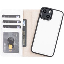 Sinerjim Apple iPhone 13 Mini Uyumlu Deri Cüzdanlı Kılıf F3 Beyaz