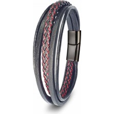 Karpınar Çelik Takı Kırmızı Siyah Çoklu Deri Bileklik