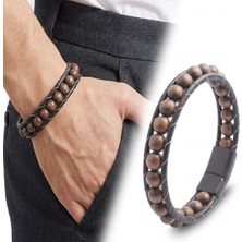 Karpınar Çelik Takı Ceviz Ağacı Deri Bileklik