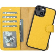 Sinerjim Apple iPhone 14 Uyumlu Deri Cüzdanlı Kılıf Mwwn FL12 Sarı