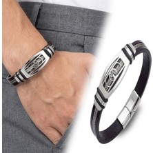 Karpınar Çelik Takı Hayat Ağacı Desenli Çelik Halatlı Erkek Bileklik