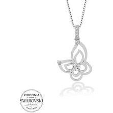 Özcömert Silver Swarovski Taşlı Gümüş Kelebek Bayan Kolye