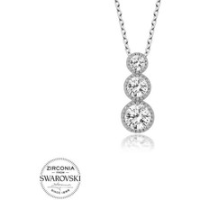 Özcömert Silver Swarovski Taşlı Gümüş Üçtaş Tektaş Bayan Kolye