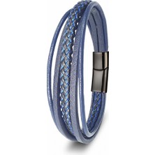 Karpınar Çelik Takı Mavi Siyah Çoklu Deri Bileklik