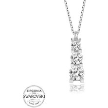 Özcömert Silver Swarovski Taşlı Gümüş Üçtaş Tektaş Bayan Kolye